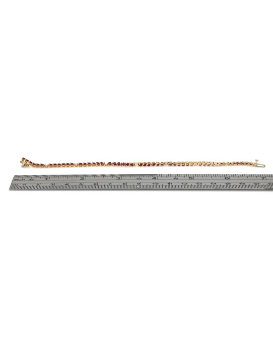Ruby and Diamond Accent Inline Bracelet in Yellow Gold